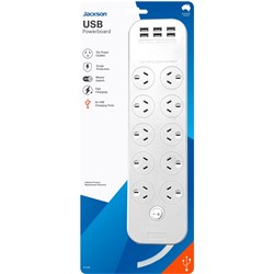 Jackson Surge Protected Board w/ 10 x Power Socket. 6 x USB-A Outlets