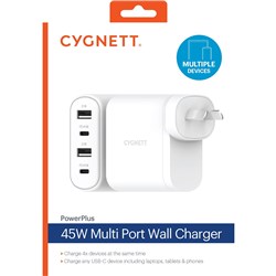 Cygnett PowerPlus 4 Port 45w PD Wall Charger (White)