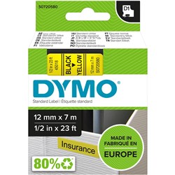 DYMO D1 Label Tape 12mm x 7M - Black on Yellow