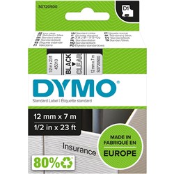 DYMO D1 LABEL BLACK ON CLEAR 12mmx7m