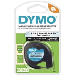 Dymo LetraTag Plastic Label Black on Clear  tape