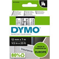 Dymo D1 Label Tape 12mm x 7M - Black on White