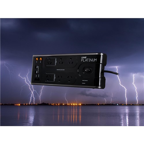 Crest Platinum 6 Socket 2 USB Equipment Protector w/ TV & Data Protection Power Board