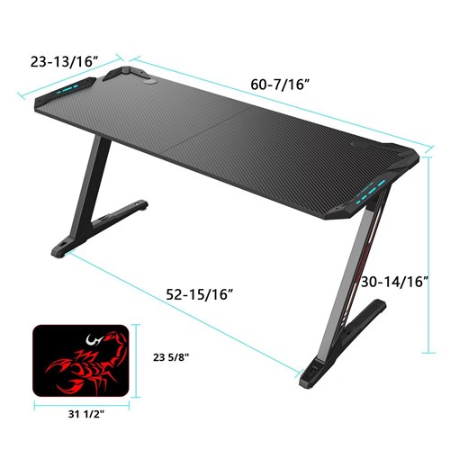 Eureka Ergonomic Z60 Gaming Desk with RGB Lights (Black)