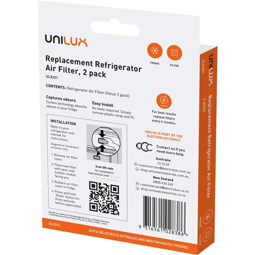 Unilux Replacement Air Filter for Electrolux & Westinghouse Fridges