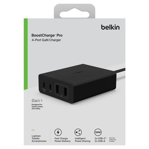 Belkin BoostCharge Pro 4-Port 108w GaN Charger (Black)