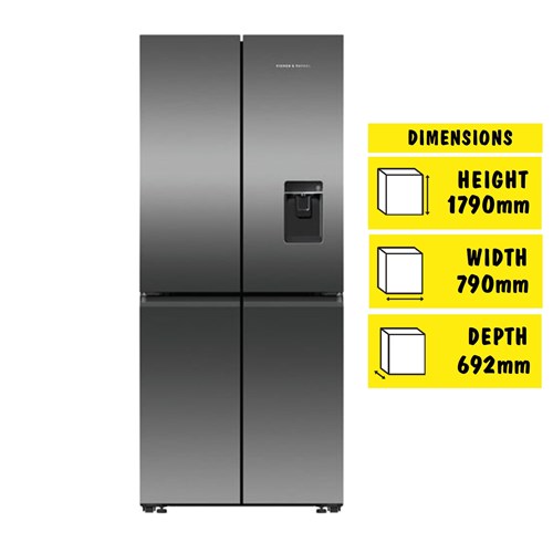 Fisher & Paykel RF500QNUB1 498L Quad Door Ice & Water Fridge (Black Stainless Steel)